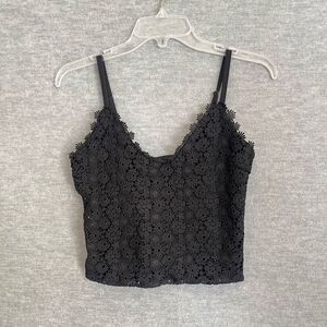 Black Crop Top Daisy Lace Juniors Medium 7-9 Witchy Whimsigoth Sweetheart Neck